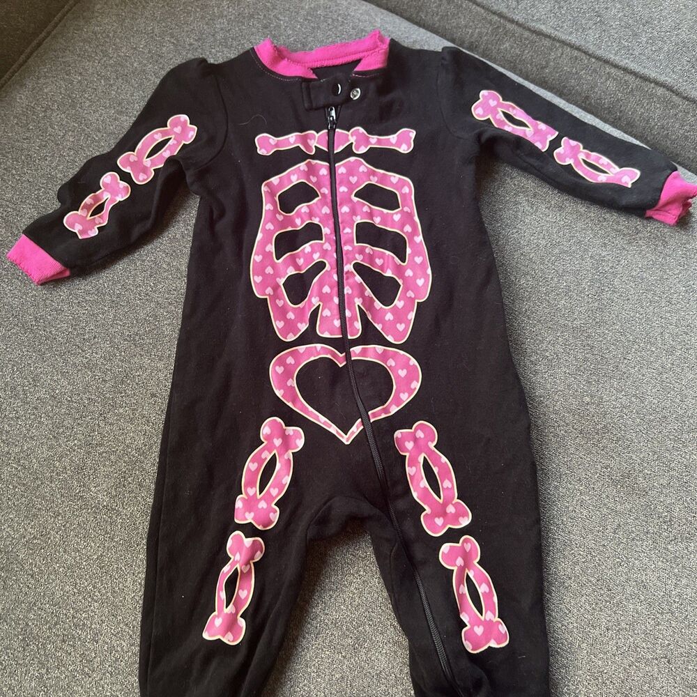 Halloween Skeleton Sleepwear One Piece‎ For 6-9 Months Black and Pink